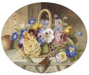 Ein Korb mit Blumen, rückseitig alt betitelt